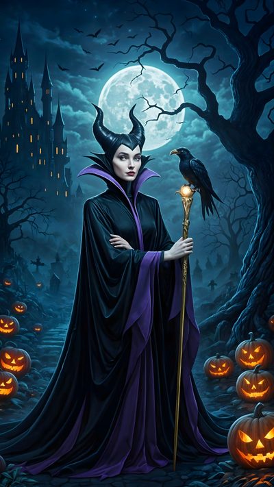 a painting of a woman dressed as maleficent Maleficent Halloween Corpse Bride, Disney Dudes, Halloween Cartoons, Evil Queen, dark slate gray