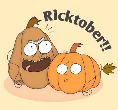 a cartoon character laying next to a pumpkin with the words ricktober on it Rick And Morty Halloween Rick And Morty Pumpkin Carving, Pumpkin Painting Ideas Rick And Morty, Morty Pumpkin Painting, bisque