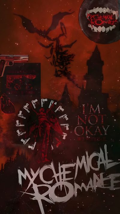the cover art for my chemical romance album, featuring an image of a demonic demon Mcr Halloween Mcr Background, Mcr Lockscreen, Mcr, Red And Black, 2000s, Band,