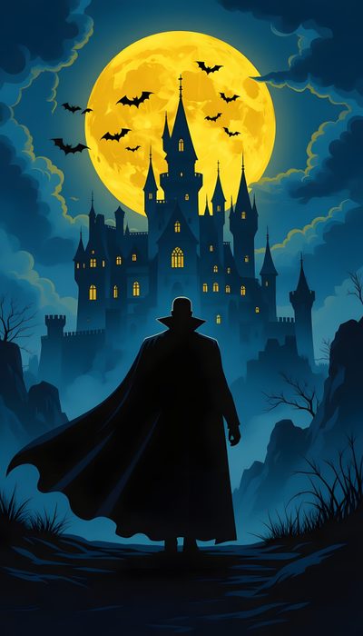 a man with a hat and cape standing in front of a castle on a full moon night Dracula Halloween Dracula Images, Count Dracula, Dracula Images Hd, Dracula Hd, dark slate gray