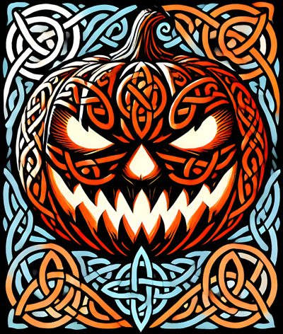 a pumpkin with an intricate pattern on it's face is shown in this image Halloween Celtic Samhain Backgrounds, Celtic Samhain Aesthetic, Samhain In Celtic Language, black