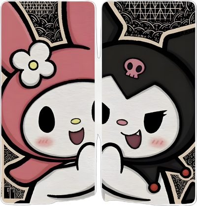 an image of two cartoon characters on the back of cell phone cases with skulls and flowers Matching Halloween For Best Friends Fondos De Mejores Amigas Mitad Y Mitad, For Two Best Friends, Aesthetic Matching For Best Friends, gainsboro