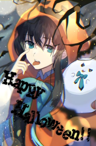 an anime character holding a clock with the caption happy halloween Halloween Muichiro Anime Halloween, Hello Kitty Iphone, Halloween Icons, Funny, Cute Comics, dim gray