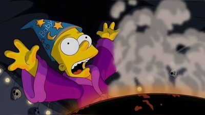 a cartoon character with a party hat on Simpsons Halloween Lisa Simpson Witch, The Simpsons Halloween, The Simpson Halloween, dim gray