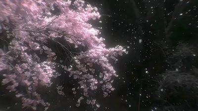 pink flowers are blooming in the dark night sky with snow flakes on them Pink Halloween Gif Cute Laptop, Pretty Landscapes, Dark Nature Aesthetic, Aesthetic Gif, dark slate gray