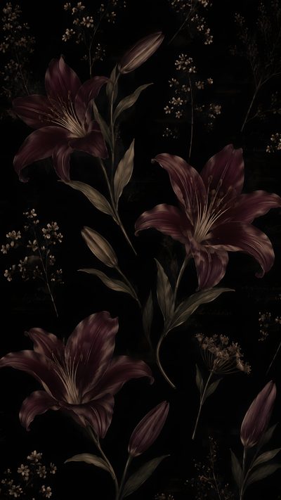 a black background with purple flowers and green leaves Aesthetic Halloween Flower Dark Art Backgrounds, Of Flowers, Flowers And Foliage, Dark Coloured, black
