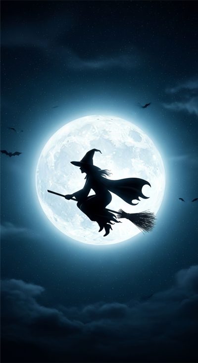 two witches flying in front of a full moon Witch Broomstick For Halloween Halloween Jack, Witch Broomstick For Halloween, Movie Tattoos, dark slate gray