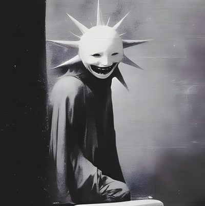 a creepy mask is standing in front of a toilet Weirdcore Halloween Nghệ Thuật Kinh Dị, Surreale Kunst, Manifesti Grafici, Arte Dell'illustrazione, dim gray