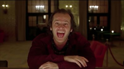 a man with his mouth open sitting at a table The Shining Laptop Halloween Quentin Tarantino Movie Dvd, The Shining Film, The Shining 1980 Movie, black