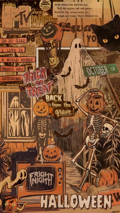 a collage of halloween images and words Iphone Halloween Vintage Halloween Photos, Vintage Halloween Art, Cute Laptop, Halloween Backgrounds, sienna