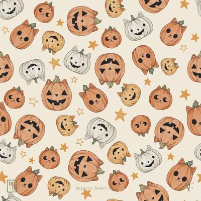 halloween pumpkins with faces and stars on a white background for wallpaper or fabric Halloween Pumpkins And Stars Scattered Jack O Lantern, Cute Cats, Lanterns, Halloween, Fabric, antique white