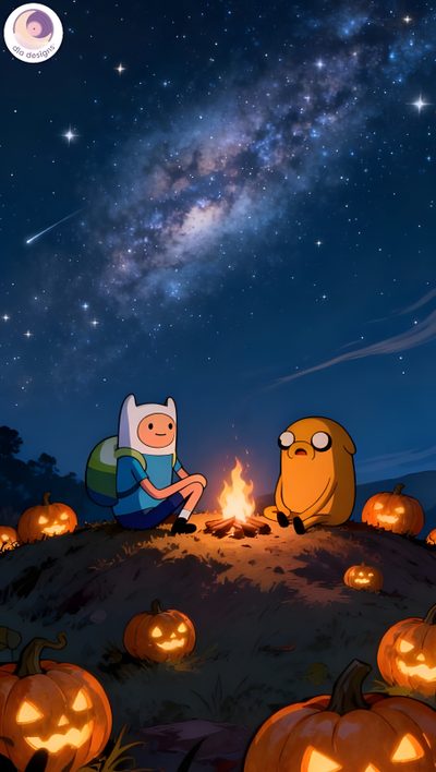 adventure time pumpkin patch with finn and finn sitting by the campfire on halloween night Halloween Adventure Time Cute, Adventure Time Pumpkin, Cover Photos, Phone, dark slate gray