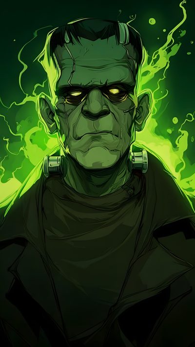 a man with green hair and glowing eyes Frankenstein Halloween Frankenstein Scary, Frankenstein 2025 Iphone, Frankenstein Art, black
