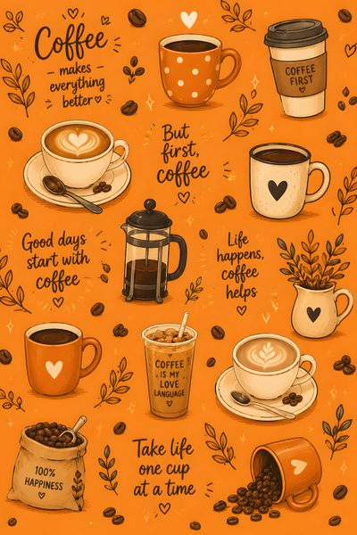an orange background with coffee related items Halloween Coffee Coffee, dark orange