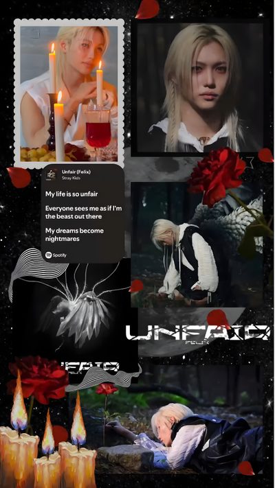 a collage of photos with candles, roses and hearts on it's side Felix Halloween Felix Halloween, Felix Stray Kids, Halloween, Iphone, Kids, black
