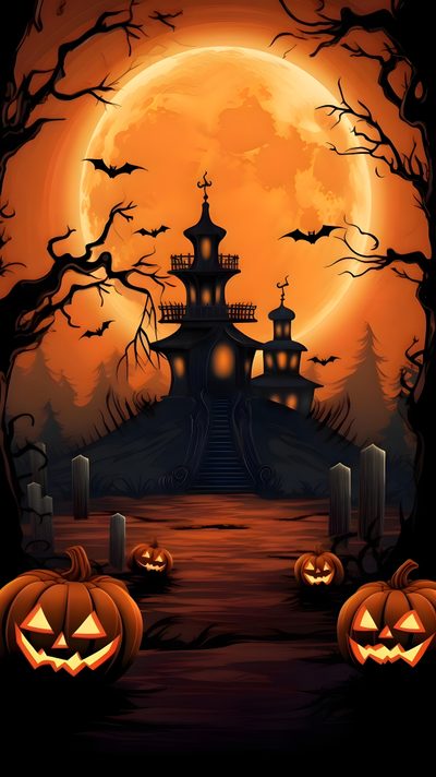 a halloween scene with pumpkins in the foreground Iphone Lock Screen Lock Screen Halloween Iphone Cool Orange Halloween Background, Spooky Orange Halloween Background, Halloween Scene, maroon