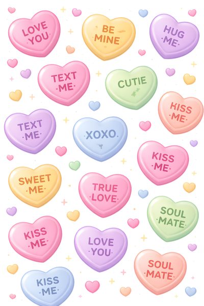candy hearts with the words love you and text me written on them in different colors Halloween Conversation Hearts Conversation Heart, Converse With Heart, Candy Heart, white