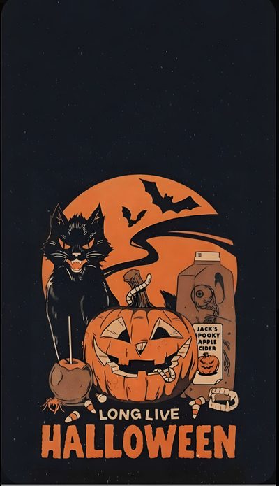 a black cat sitting on top of a pumpkin Long Live Halloween Vintage Halloween Iphone, Vintage Lockscreen Halloween, Retro Spooky, black