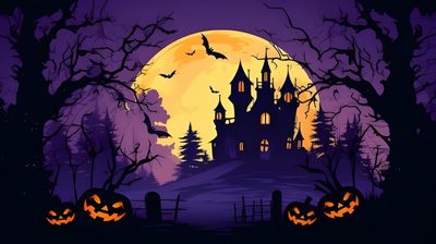 an image of a halloween scene with pumpkins Halloween For Teams Spooky Halloween Scene, Pc Halloween, Horizontal Halloween, midnight blue