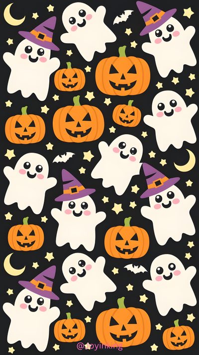 a black background with halloween pumpkins and ghost faces Halloween Pumpkins And Stars Scattered Halloween Backdrop, Halloween Spooktacular, Cute Ghost And Pumpkin Pattern, sienna