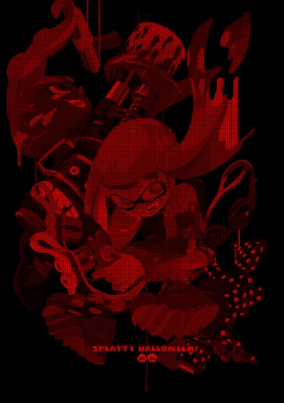 an image of a woman with red paint on her face and hands in the air Splatoon Halloween Red Inkling, Splatoon 4k, Splatoon Halloween, Splatoon Halloween Background, black