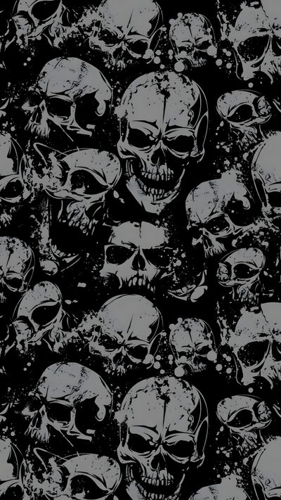 a bunch of skulls that are all in black and white Halloween Skulls Skull Themed Background, Skull Pattern, Black And White Skull, Vintage Skull Design,