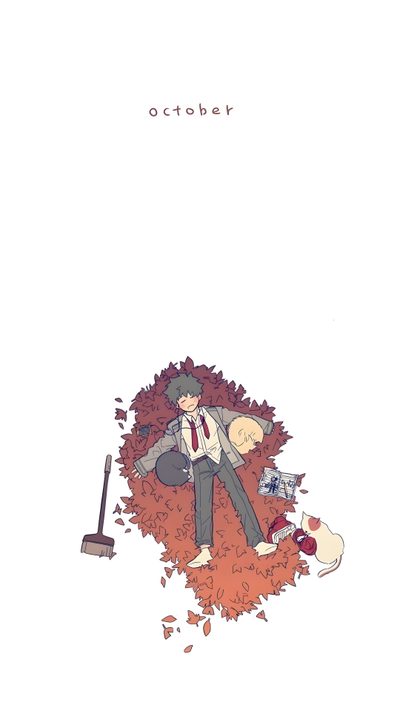 an illustration of a man with a broom and dog Mha Halloween Phone Mha Fall, My Hero Academia Izuku, Bnha Phone, Subtle Mha, white