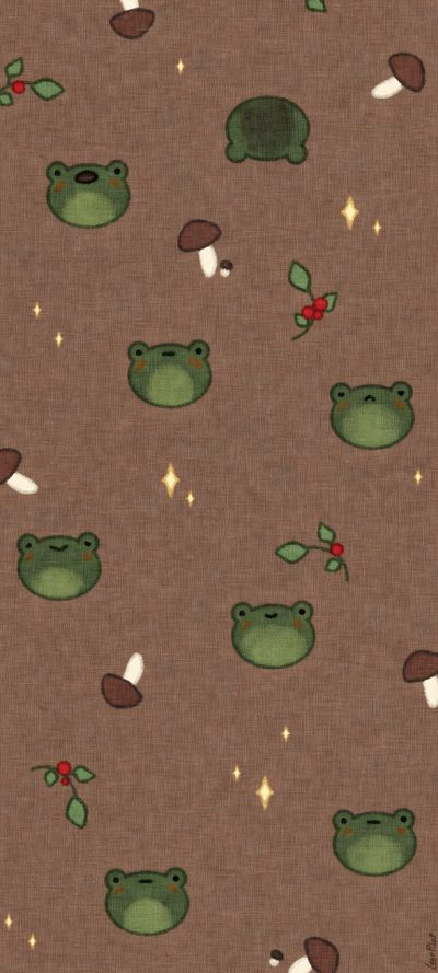 a brown background with green frogs and stars Cute Halloween Frog Christmas Frog, Winter Frog, Frog Christmas, Christmas Frog Background, dim gray