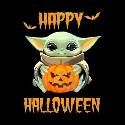 a baby yoda holding a pumpkin with the words happy halloween Cute Baby Yoda Halloween Baby Yoda Turkey, Baby Yoda Thanksgiving, Baby Yoda Pumpkin Easy, black