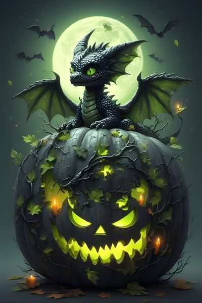 a dragon sitting on top of a pumpkin Halloween Dragon Dragon Halloween Images, Dragon On Pumpkin, Dragon Halloween, Bat Art, dark slate gray
