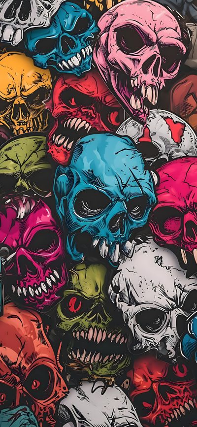 a bunch of skulls that are all different colors Halloween Skull 4k Biomechanical Art, Skull Hd, Skull Graffiti, Graffiti Art Skull, dark slate gray