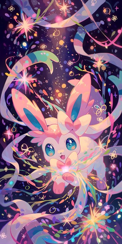 an image of a rabbit with stars in the background Halloween Sylveon Hd Kawaii Sylveon, Sylveon Cute Sylveon Pokemon, Sylveon Cute, Sylveon Christmas, dim gray