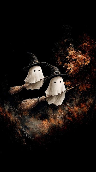 two white birds sitting on top of a broom in front of a tree filled with leaves Halloween Spirit Photo Halloween, Halloween Cute, Art Halloween, Witchy, Gothic, Dreamy Artwork, black