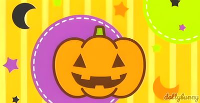 an image of a halloween card with pumpkins and moon in the background on a yellow striped background Sanrio Halloween Gif Cinnamon Roll Hello Kitty Gif, Hello Kitty Halloween Gif, Candy Corn Gif, gold