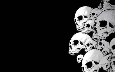 a bunch of skulls sitting on top of each other Halloween Skulls Skeleton Desktop Aesthetic, Skeleton Pc Aesthetic, Desktop Skeleton, 1366x768, black