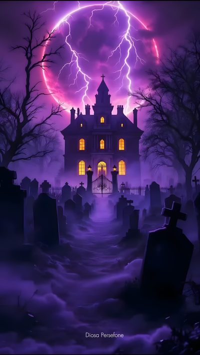 a spooky halloween house with lightning in the background Halloween 4k Video Haunted House, Halloween, Spooky Purple Haunted House, Halloween Watch, midnight blue