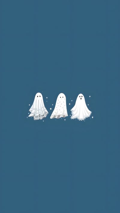 three ghost like creatures standing in the middle of a blue background with snow flakes Halloween Blue Cute Ghost, Halloween Decoration Ideas, Halloween Ghost Art,