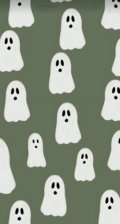 a group of ghost faces on a green background Aesthetic Sage Green Halloween Green Halloween, Green Ghost, Sage Green Halloween, dim gray