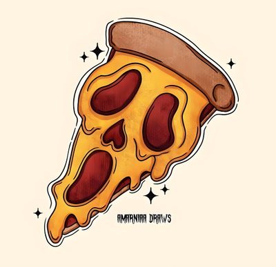 a piece of pizza with cheese and pepperoni on it's crust is shown Halloween Pizza Cartoon Cute Halloween Drawings, Pizza Drawing, Halloween Drawings, old lace