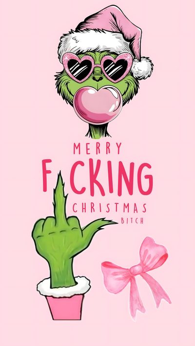 a pink christmas card with an image of the grin face in sunglasses and a potted cactus Halloween Grinch Funny Christmas, Iphone Preppy, Image Couple, Halloween Cute, Xmas, Iphone Summer, misty rose