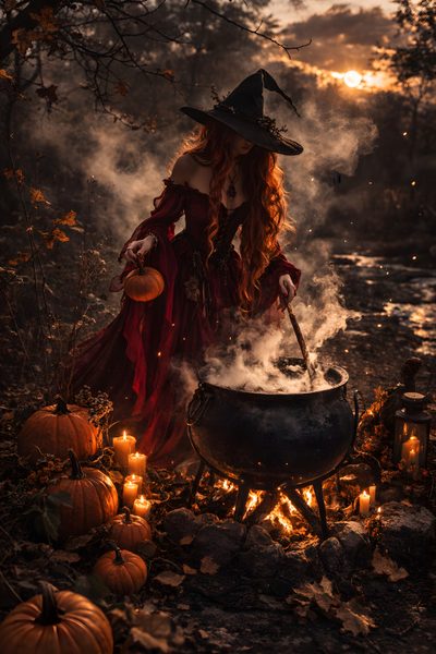 a woman dressed as a witch cooking food on a bbq with candles around her Halloween Witch Cauldron Witchy Halloween Aesthetic, Witch Halloween, The Love Witch Movie, Dark Art, black