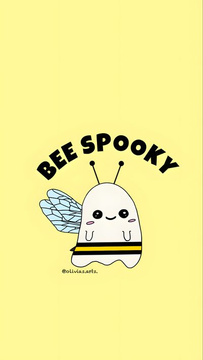 the bee spooky logo is shown on a yellow background Halloween Bees Accent Ideas Yellow Halloween, Bumble Bee Background Aesthetic, Bumble Bee Phone, khaki