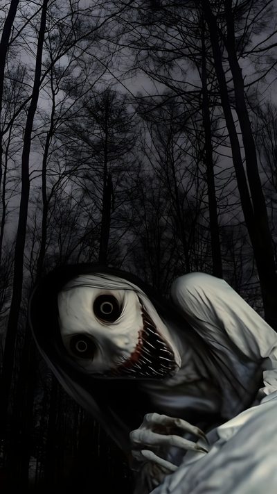 an image of a creepy person in the woods Scariest Halloween Scary For Phone, Scary Picture, Ghost Horror, Scary Ghost, Horror Ghost, dark slate gray
