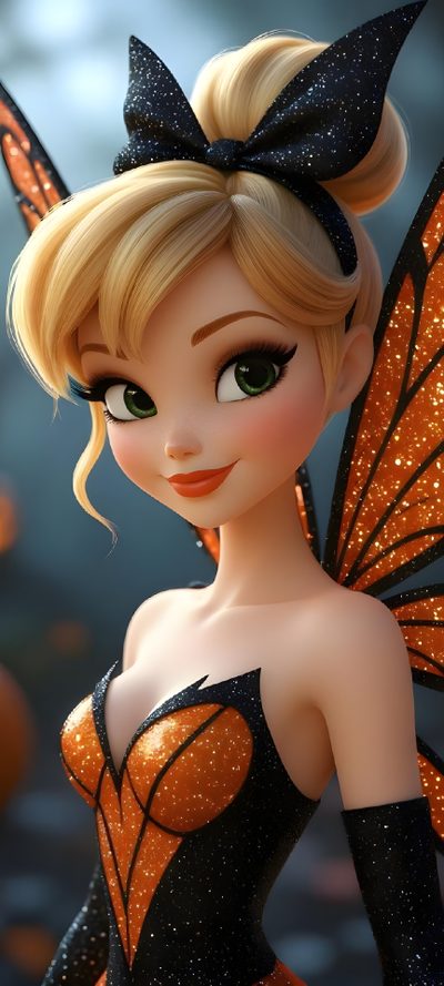 a close up of a cartoon character wearing a butterfly dress and holding a bat wings Tinkerbell Halloween Tinkerbell Pictures, Tinker Bell Pictures, Fairy, Fairy Iphone, dark olive green