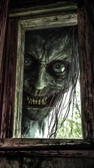 an image of a creepy looking person in a mirror with the reflection of another creature Halloween Monsters Horror Pictures Creepy, Creepy Horror, Scary Face Looking Through Window, dark slate gray