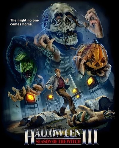 the poster for halloween ii season of the witch starring jack skellinger and his family Halloween 3 Season Of The Witch 1980s Halloween Film Art, Classic Horror Movie Collection, Halloween Horror Movie Poster, dark slate gray
