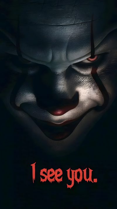 a creepy clown with the words i see you Scary Clown Halloween Horror Hd Image, Horror Background, Scary Lockscreen, Scary Iphone, black