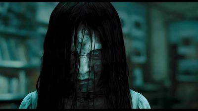 a man with long hair and blue eyes is staring at the camera while standing in front of a building Scary Halloween For Desktop Grinch 2000, Michael Myers, Norman Bates, The Grudge, Freddy Krueger, black