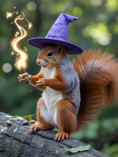 a squirrel with a purple hat on its head is holding an acorn in its paws Squirrel Halloween Squirrel Pictures, Squirrel Girl, Squirrel Funny, Good Morning Animation, dark olive green