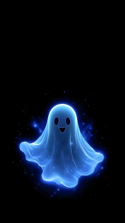 a blue ghost floating in the air with its eyes closed and glowing on it's face Halloween - Ghost Mood - Aqua 3d Iphone Dark, Blue Ghost Hd, Ghost 3d Phone, Blue Ghost Avatar, black